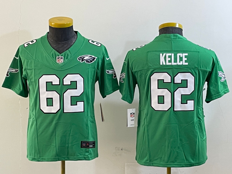 Youth 2025 Philadelphia Eagles #62 Kelce green Nike NFL jersey style 2->youth nfl jersey->Youth Jersey